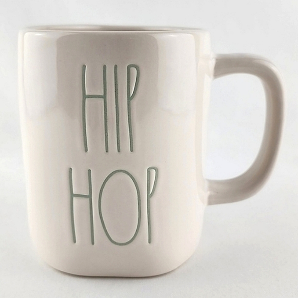Rae Dunn Hip Hop Large Ivory Ceramic Easter Coffee Mug Teal Font